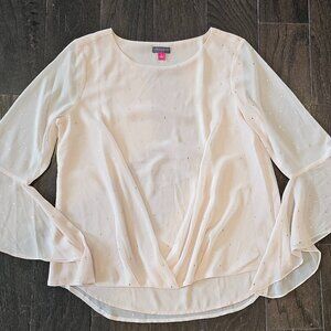 Vince Camuto Top Blouse Long Sleeve, Bell Curve Sleeve, Pink, Size S
